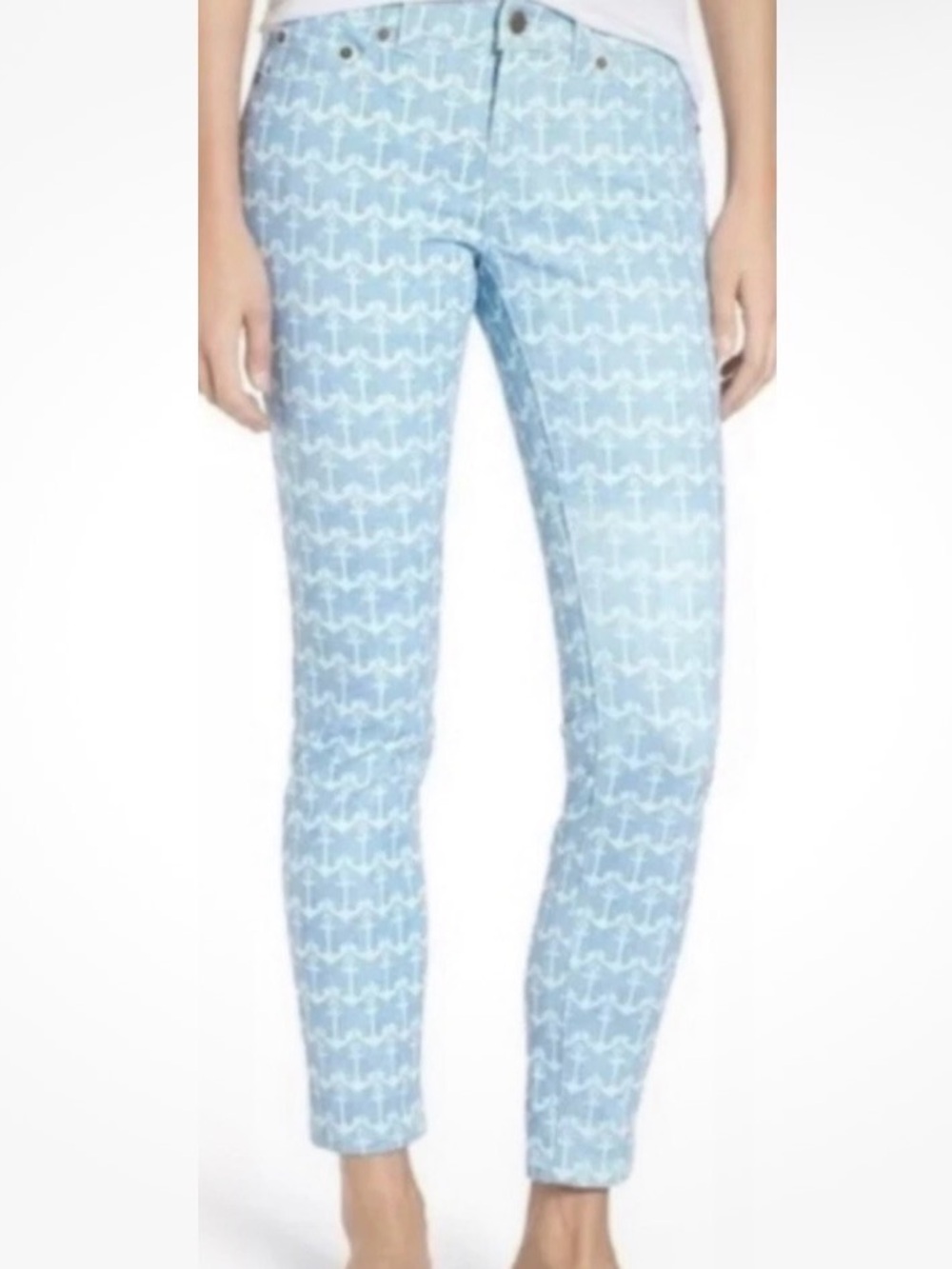 Vineyard Vines Anchor Print Stretch Skinny Denim Jeans Women 2 Blue Beach Pants
